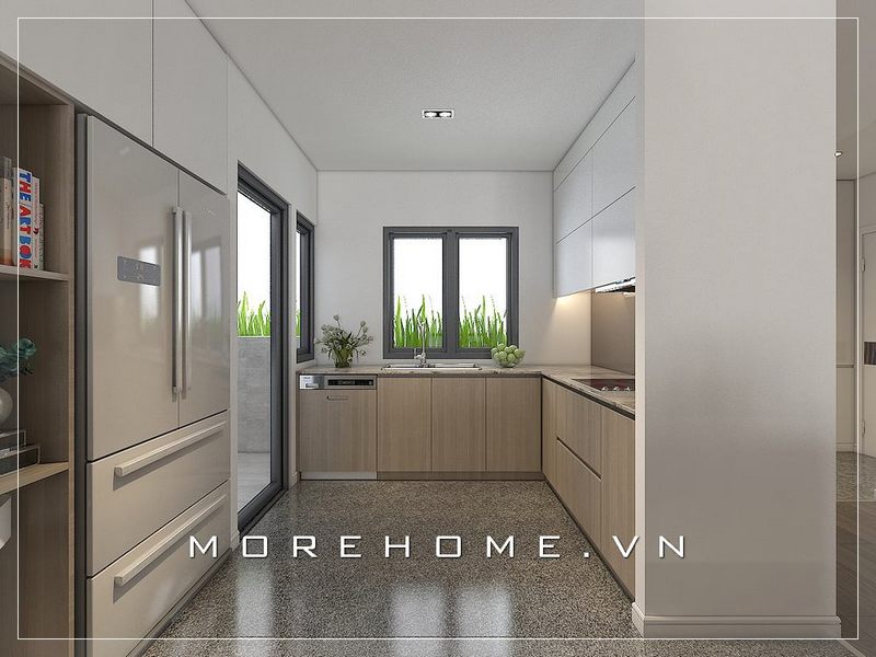 Tạo ra một thiết kế nội thất phòng bếp nhỏ đơn giản và hiện đại.